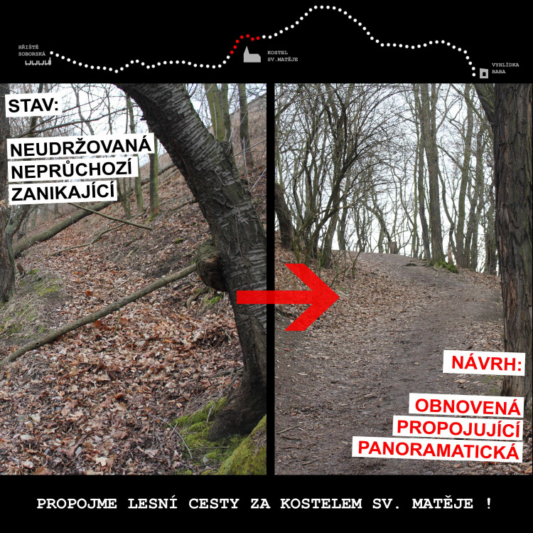 Propojení lesních cest za kostelem sv. Matěje